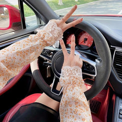 Boho Floral Print Sunscreen Sleeves Breathable UV Protection Gloves