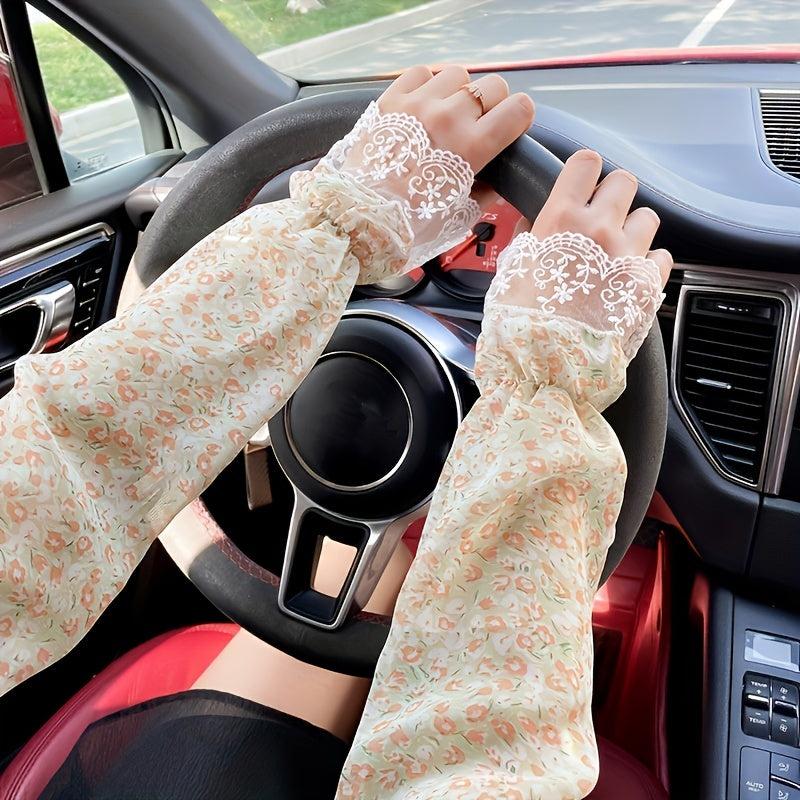 Boho Floral Print Sunscreen Sleeves Breathable UV Protection Gloves