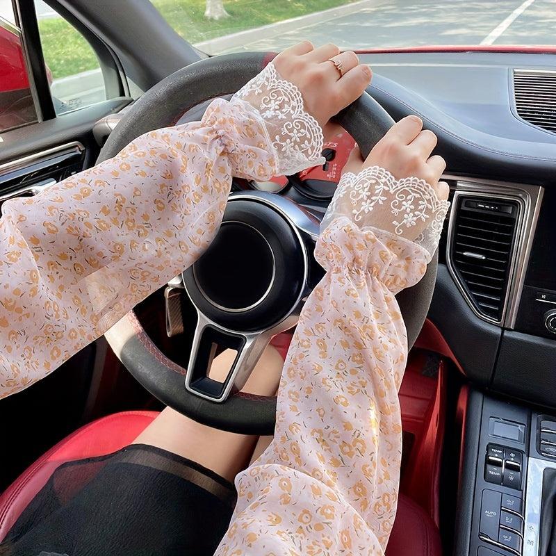 Boho Floral Print Sunscreen Sleeves Breathable UV Protection Gloves
