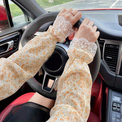 Boho Floral Print Sunscreen Sleeves Breathable UV Protection Gloves