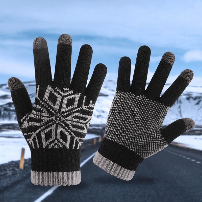Snowflake Knit Gloves for Women Fleece Lined