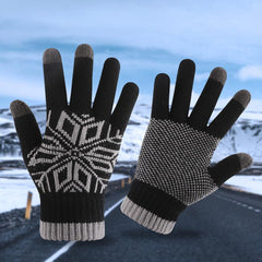 Snowflake Knit Gloves for Women Fleece Lined