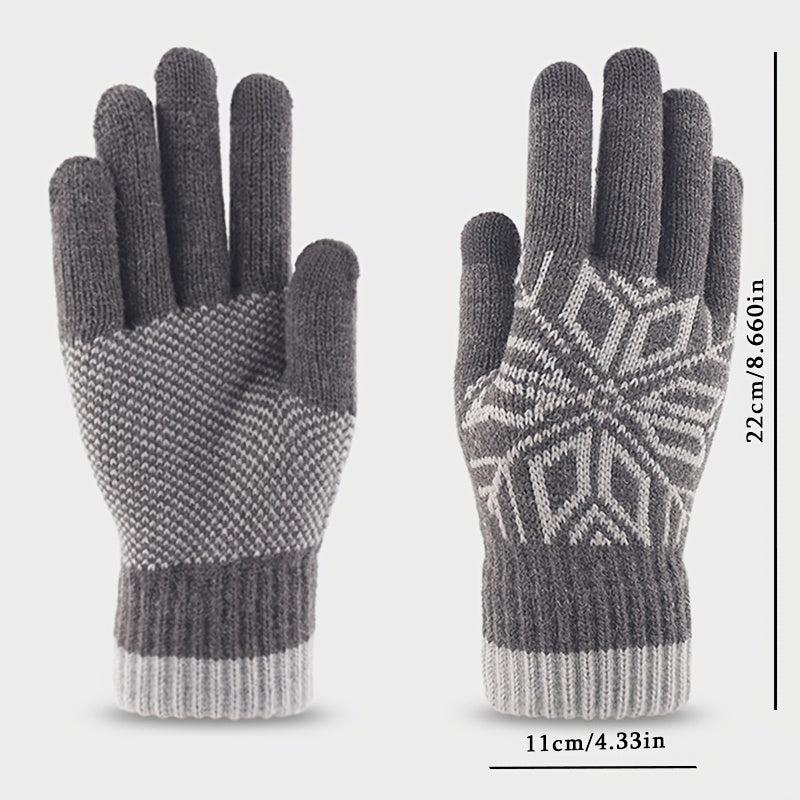 Snowflake Knit Gloves for Women Fleece Lined