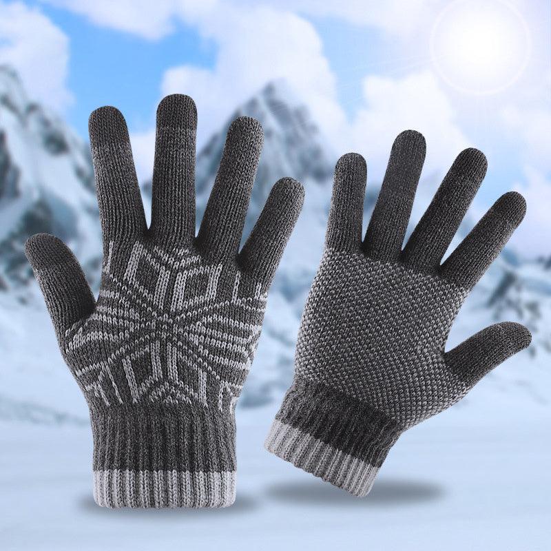 Snowflake Knit Gloves for Women Fleece Lined