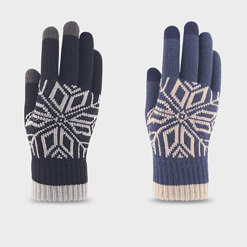 Snowflake Knit Gloves for Women Fleece Lined