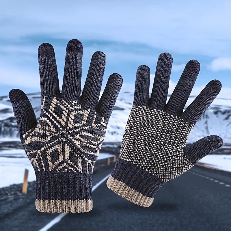 Snowflake Knit Gloves for Women Fleece Lined