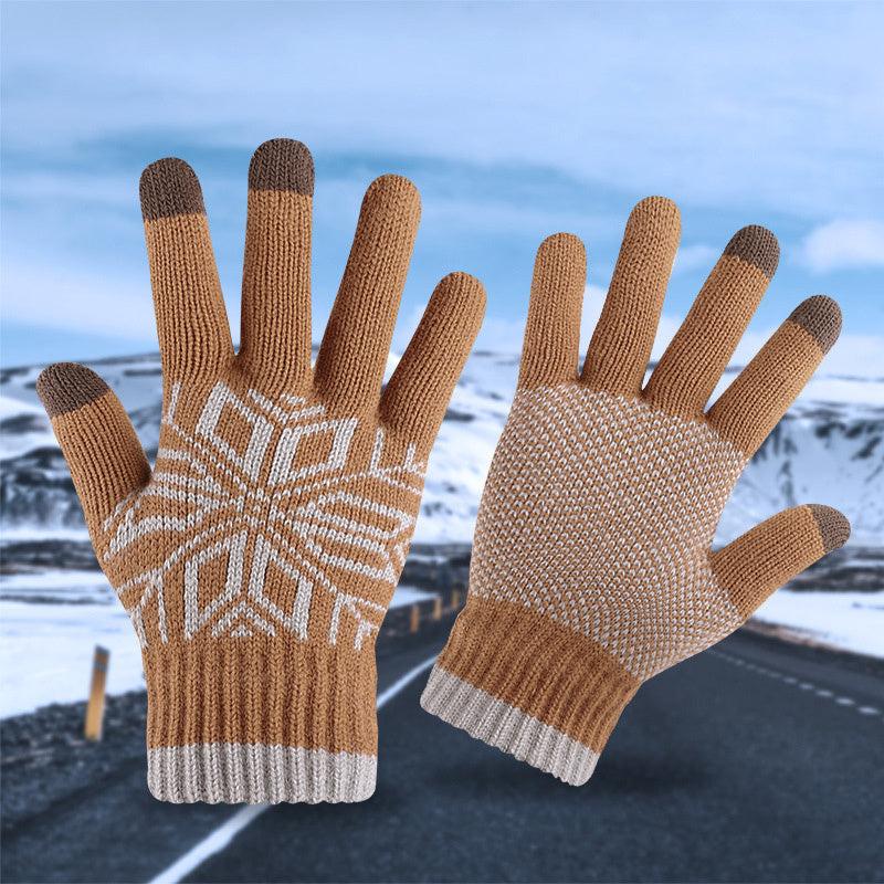 Snowflake Knit Gloves for Women Fleece Lined
