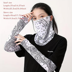 3pcs Paisley Print Sunproof Mask & Ice Sleeves Set Cycling Gear
