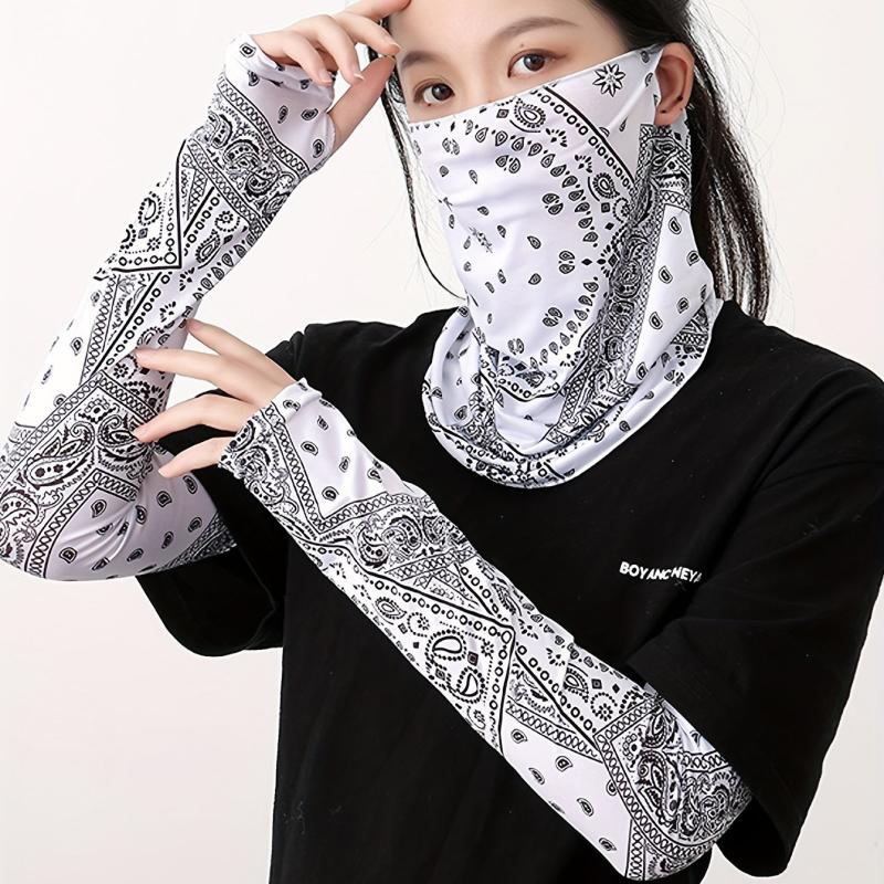 3pcs Paisley Print Sunproof Mask & Ice Sleeves Set Cycling Gear