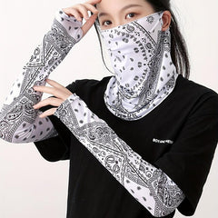 3pcs Paisley Print Sunproof Mask & Ice Sleeves Set Cycling Gear