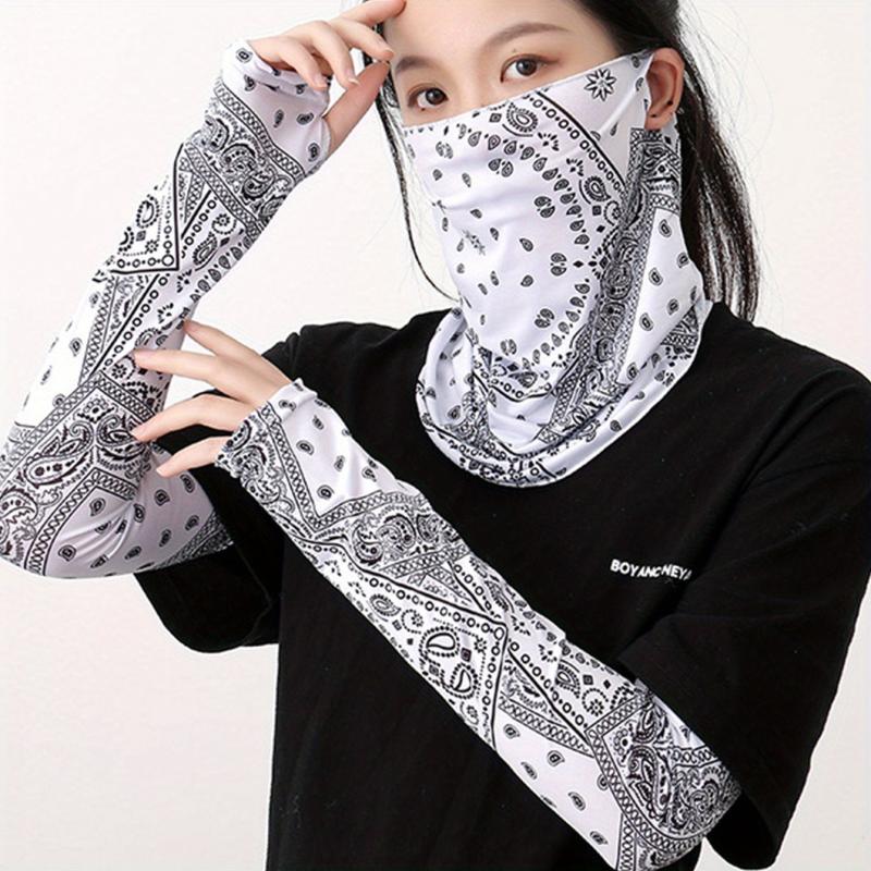 3pcs Paisley Print Sunproof Mask & Ice Sleeves Set Cycling Gear