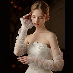 Beaded Mesh Veil Sleeve Fingerless Sleeve For Wedding Bridal
