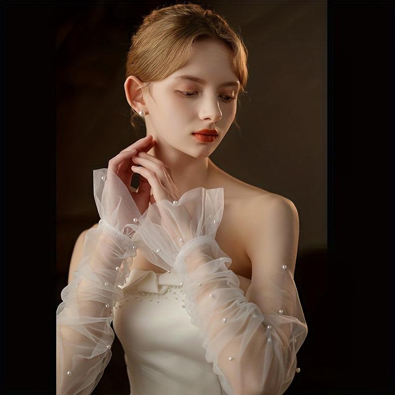 Beaded Mesh Veil Sleeve Fingerless Sleeve For Wedding Bridal