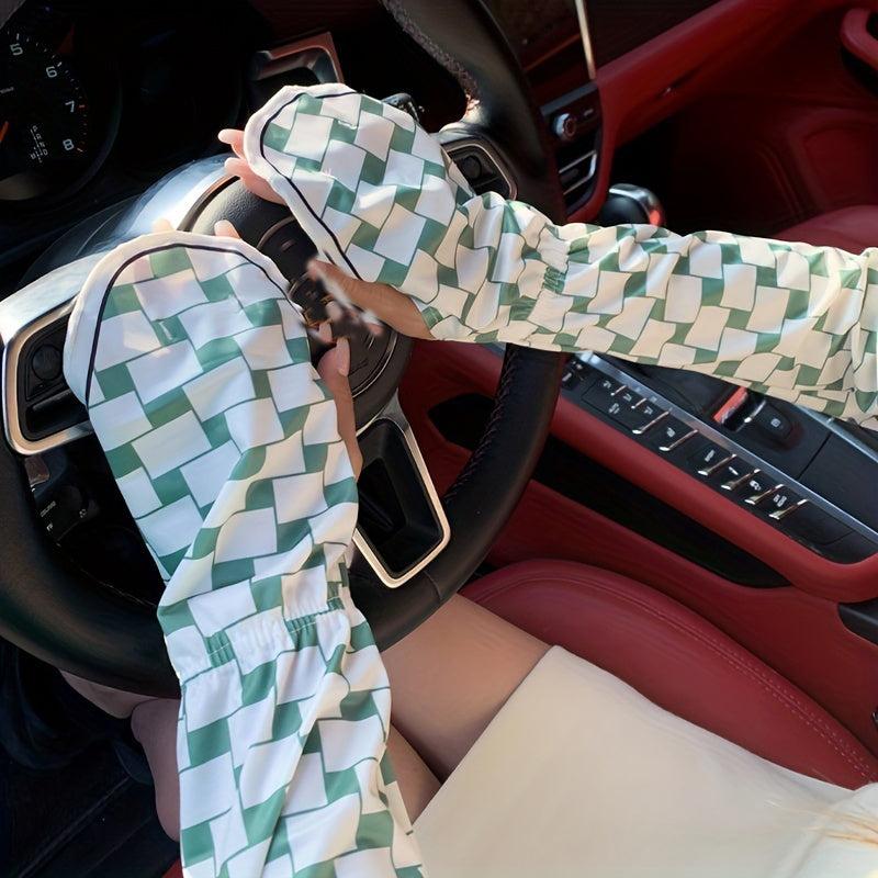 Plaid Sunscreen Gloves UV Protection Sleeves with Thumb Hole