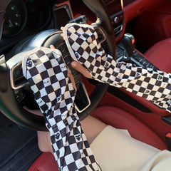 Plaid Sunscreen Gloves UV Protection Sleeves with Thumb Hole