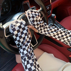 Plaid Sunscreen Gloves UV Protection Sleeves with Thumb Hole