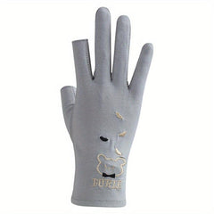Bear Embroidery Fingerless Gloves for Women