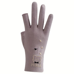 Bear Embroidery Fingerless Gloves for Women