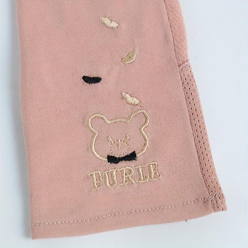 Bear Embroidery Fingerless Gloves for Women