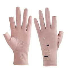 Bear Embroidery Fingerless Gloves for Women