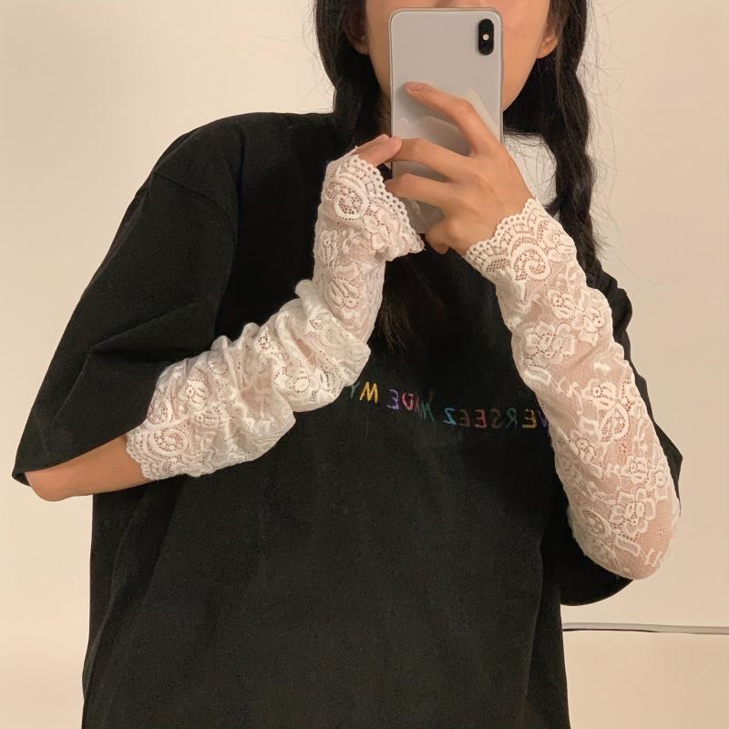 Lace Sleeves Floral Fingerless Gloves UV Protection