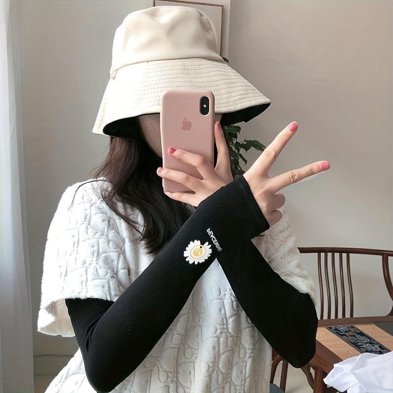 Daisy Print Sun Gloves UV Protection Breathable Ice Sleeves