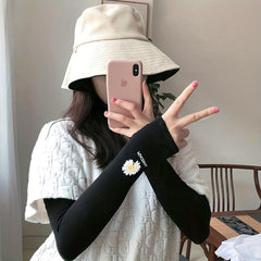 Daisy Print Sun Gloves UV Protection Breathable Ice Sleeves
