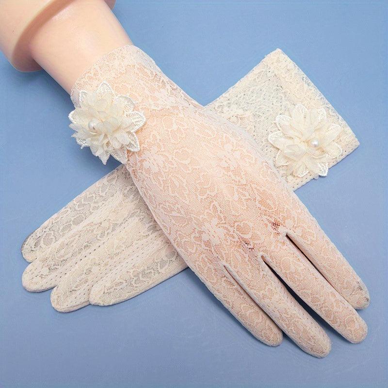 Breathable Lace Driving Cycling Gloves Full Finger Touch Screen Short Gloves