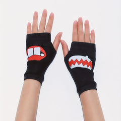 Red Lips Printed Y2K Gloves Elastic Fingerless Hip Hop Warm Knitted Gloves