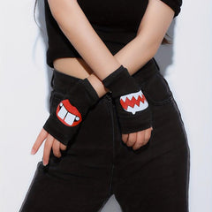 Red Lips Printed Y2K Gloves Elastic Fingerless Hip Hop Warm Knitted Gloves