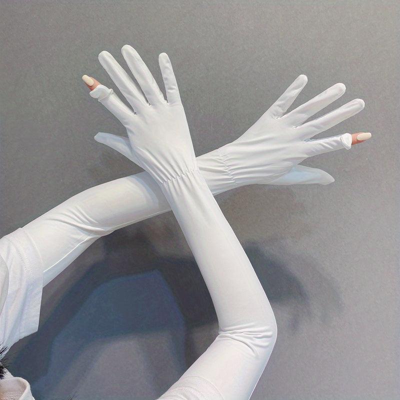 Sunscreen Women's Full Finger Touch Screen Gloves Thin Ice Silk