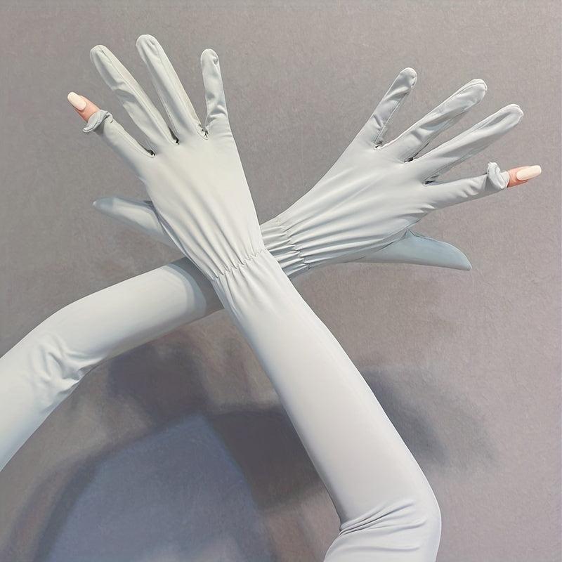 Sunscreen Women's Full Finger Touch Screen Gloves Thin Ice Silk