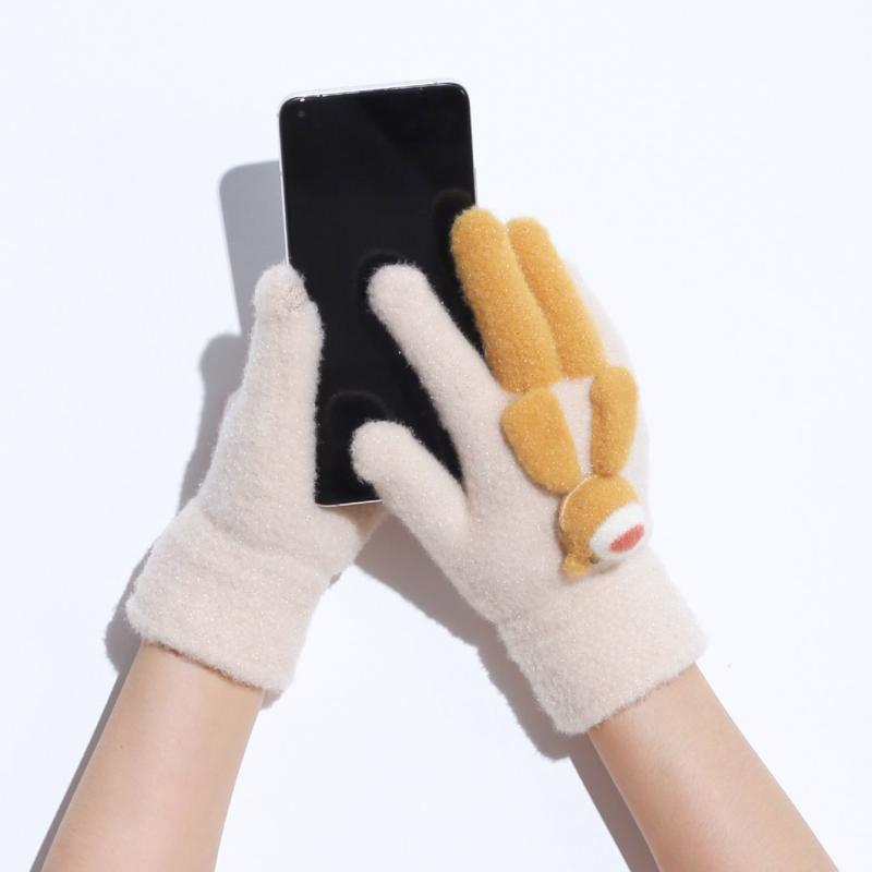 Bear Decor Cold Weather Touchscreen Gloves For Women