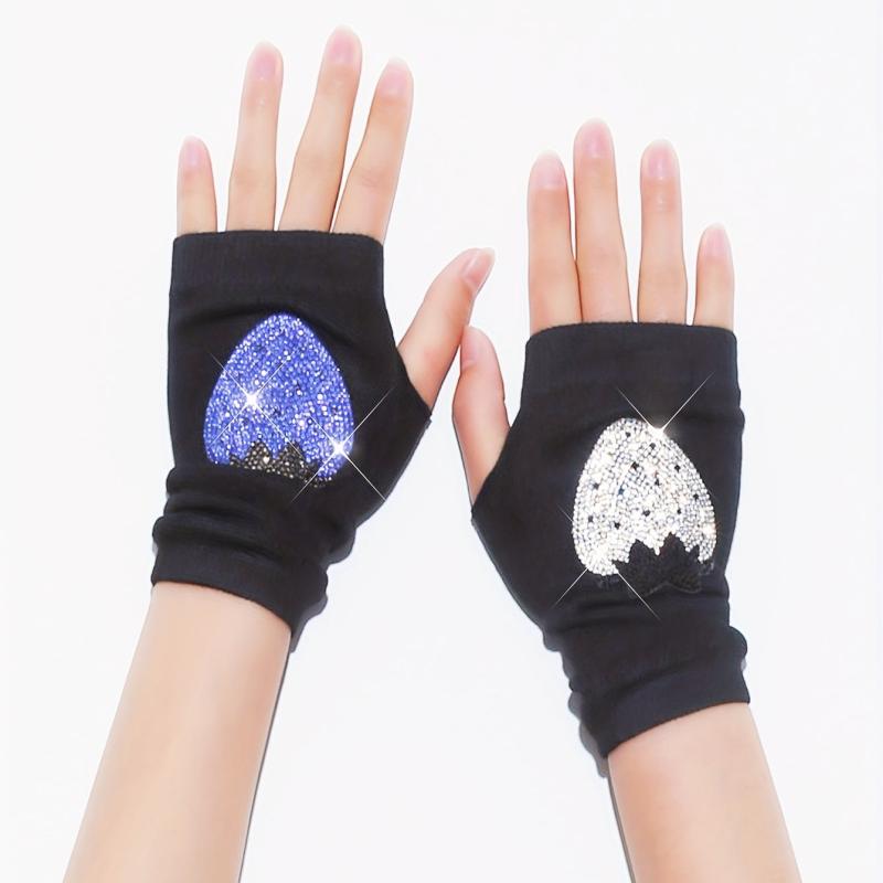 Rhinestone Strawberry Y2K Gloves Hip Hop Fingerless Knitted Gloves