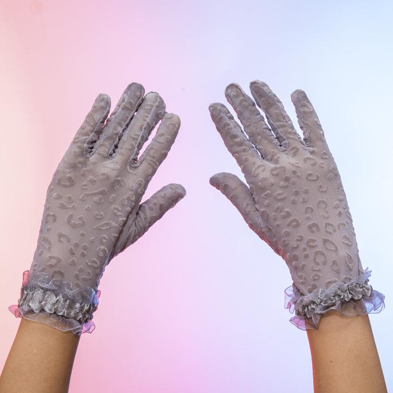 Leopard Lace Gloves Women Party Prom Vintage Thin Gloves