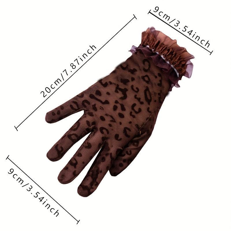 Leopard Lace Gloves Women Party Prom Vintage Thin Gloves
