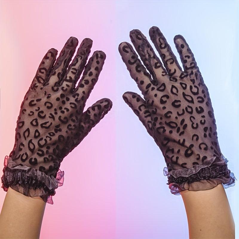 Leopard Lace Gloves Women Party Prom Vintage Thin Gloves