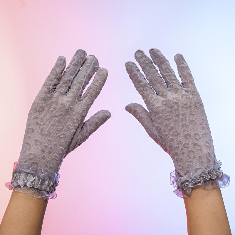 Leopard Lace Gloves Women Party Prom Vintage Thin Gloves