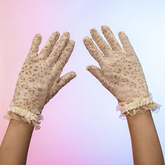 Leopard Lace Gloves Women Party Prom Vintage Thin Gloves