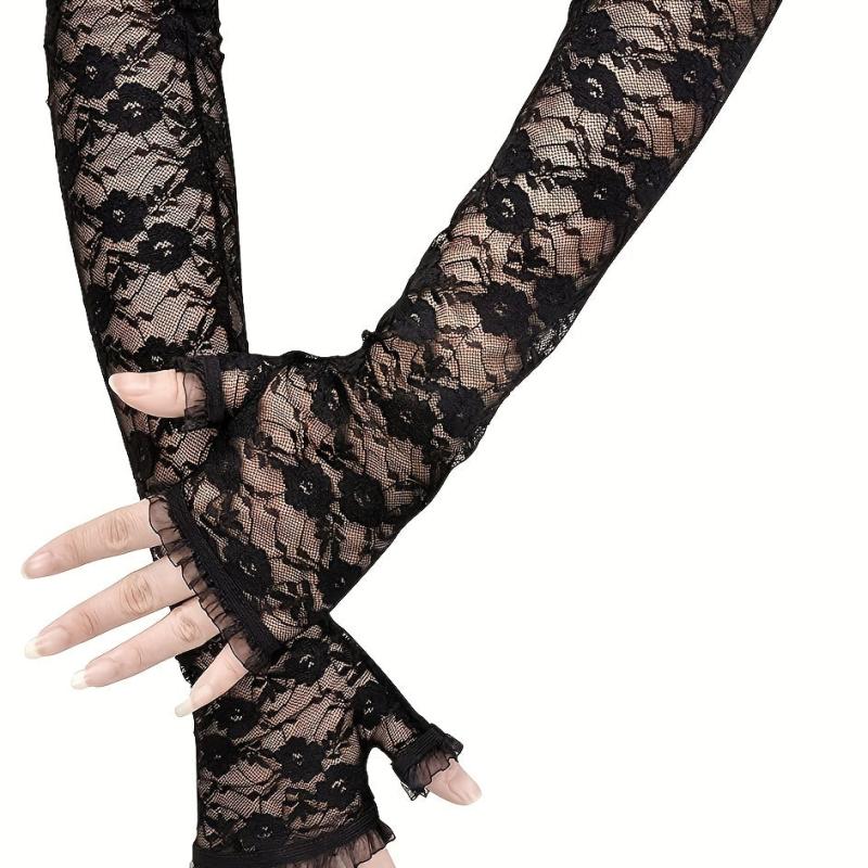 Lace Hollow Out Sleeve Long Sunscreen UV Protection Sleeve Arm Guard Fingerless