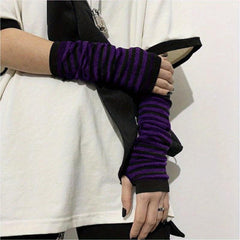 Striped Half Finger Sleeves Arm Sleeves Thumb Hole