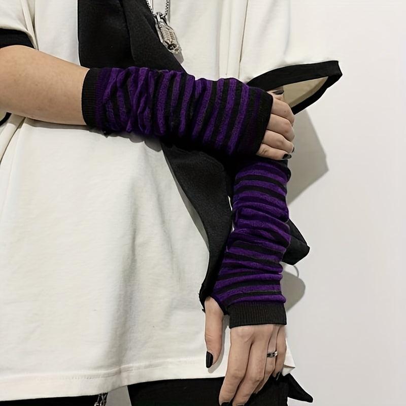 Striped Half Finger Sleeves Arm Sleeves Thumb Hole