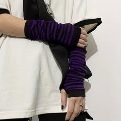 Striped Half Finger Sleeves Arm Sleeves Thumb Hole