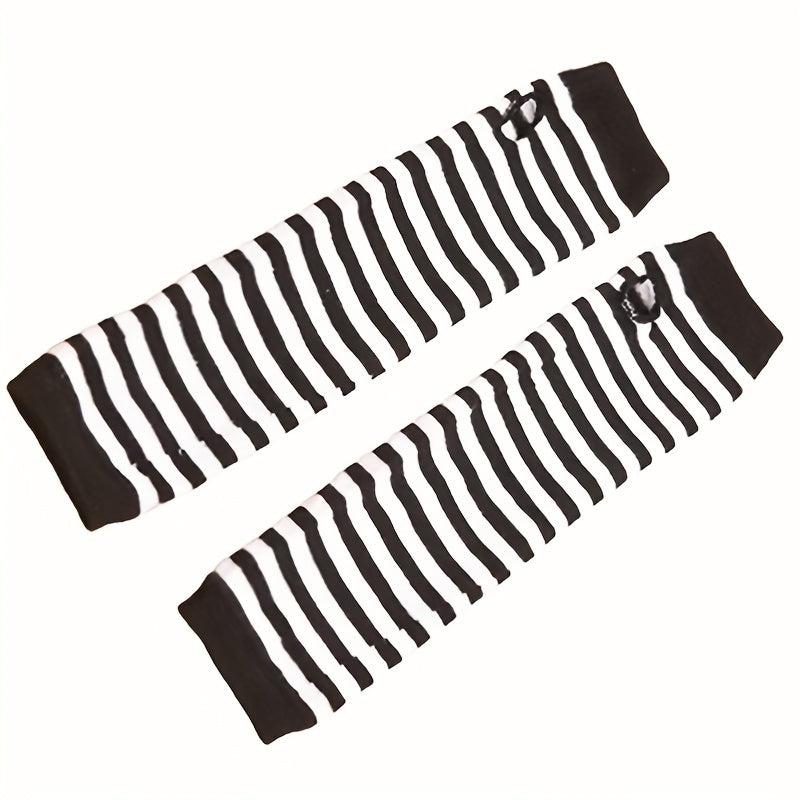 Striped Half Finger Sleeves Arm Sleeves Thumb Hole