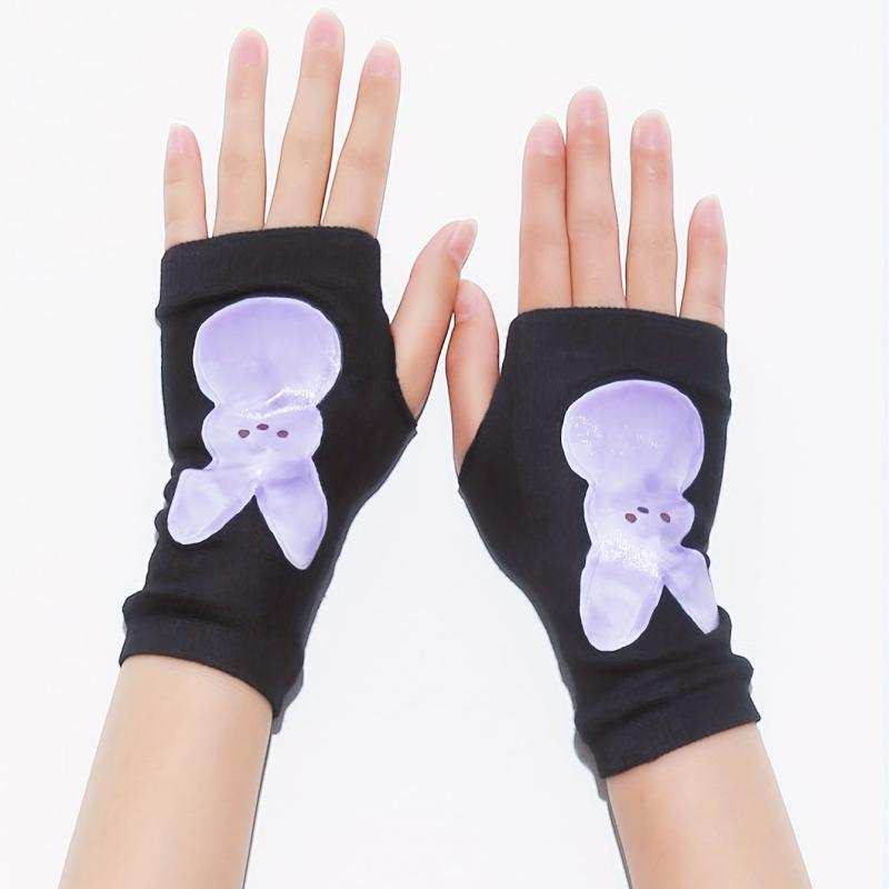 Easter Rabbit Print Fingerless Gloves Y2K Gothic Party Decorative Gloves