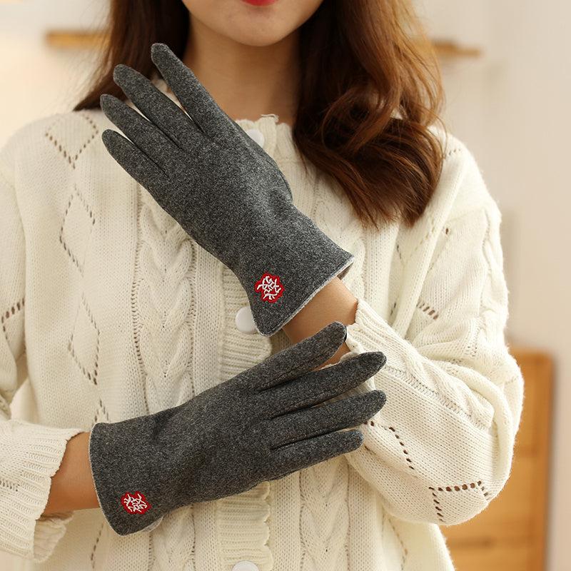 Warm Touchscreen Gloves Chinese Style Couple Style Plus Velvet Outdoor Riding