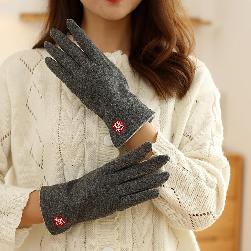 Warm Touchscreen Gloves Chinese Style Couple Style Plus Velvet Outdoor Riding