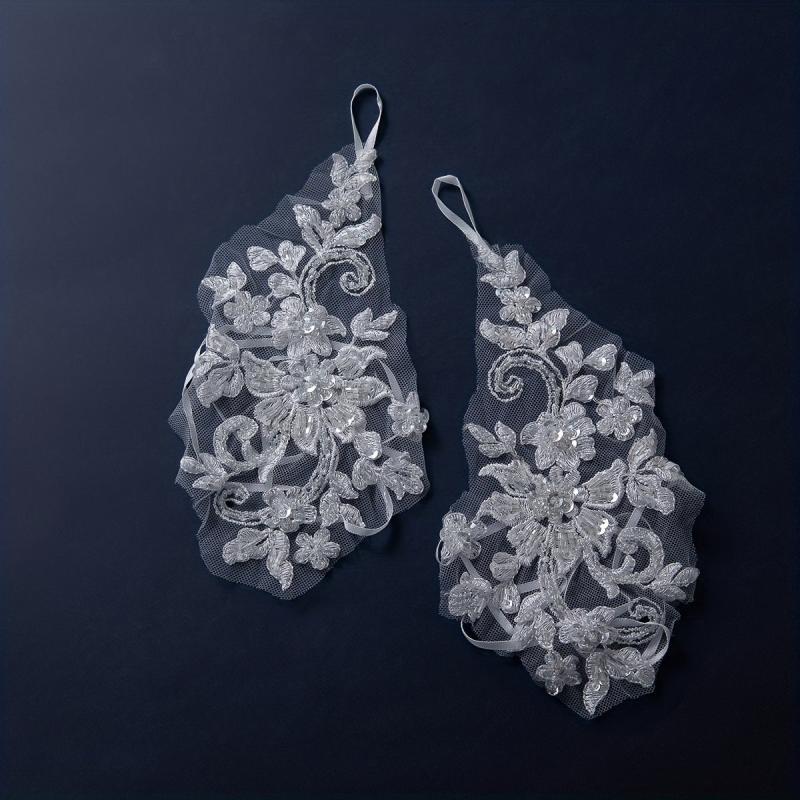 Transparent Lace Gloves Flower Embroidery Fingerless Gloves for Wedding
