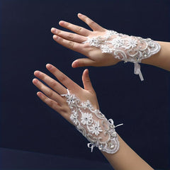 Transparent Lace Gloves Flower Embroidery Fingerless Gloves for Wedding