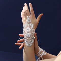 Transparent Lace Gloves Flower Embroidery Fingerless Gloves for Wedding
